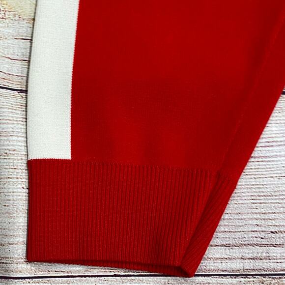 EXPRESS X OLIVIA CULPO Bright Red Track Joggers Size Medium White Contrast Pants - Picture 4 of 7